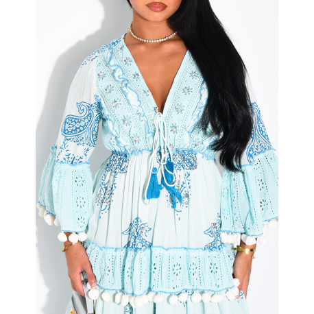 Robe bohème longue à sequins et volants