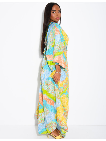 Langes Boho-Kleid aus Baumwolle mit Pailletten und Perlen