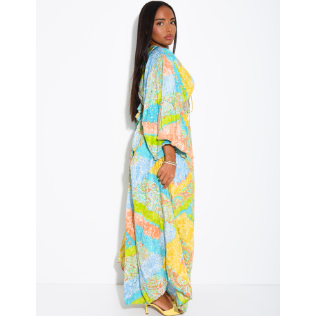 Langes Boho-Kleid aus Baumwolle mit Pailletten und Perlen
