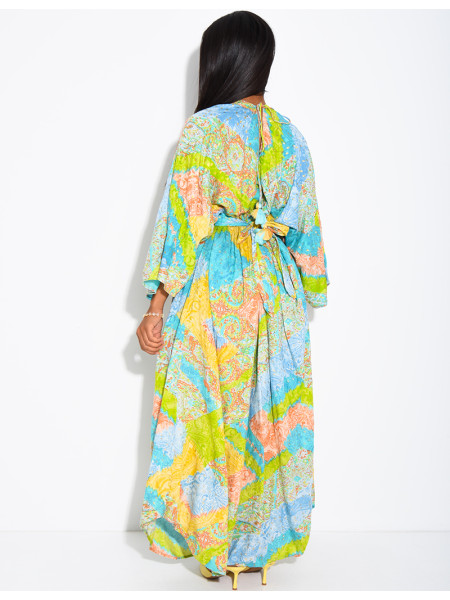 Langes Boho-Kleid aus Baumwolle mit Pailletten und Perlen