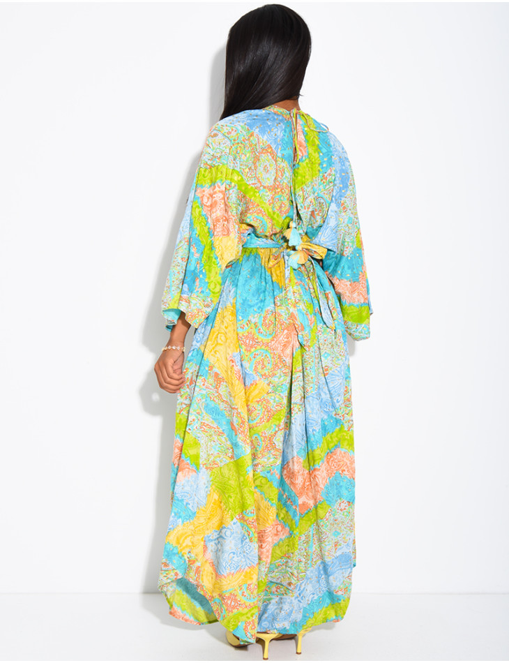 Langes Boho-Kleid aus Baumwolle mit Pailletten und Perlen