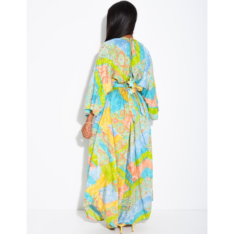 Langes Boho-Kleid aus Baumwolle mit Pailletten und Perlen