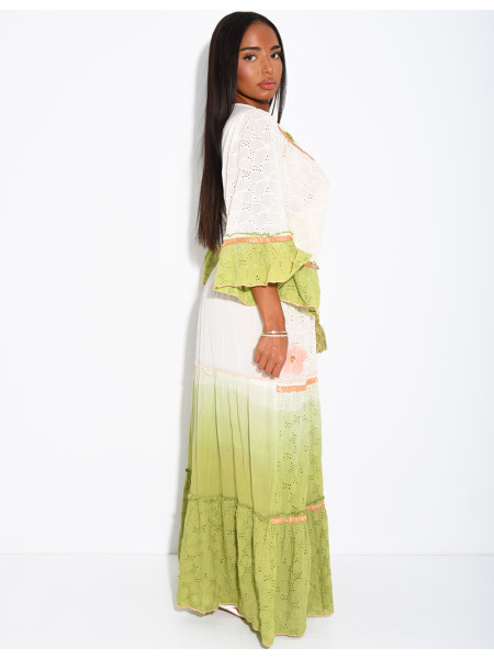 Langes Boho-Kleid aus Baumwolle mit Pailletten und Perlen