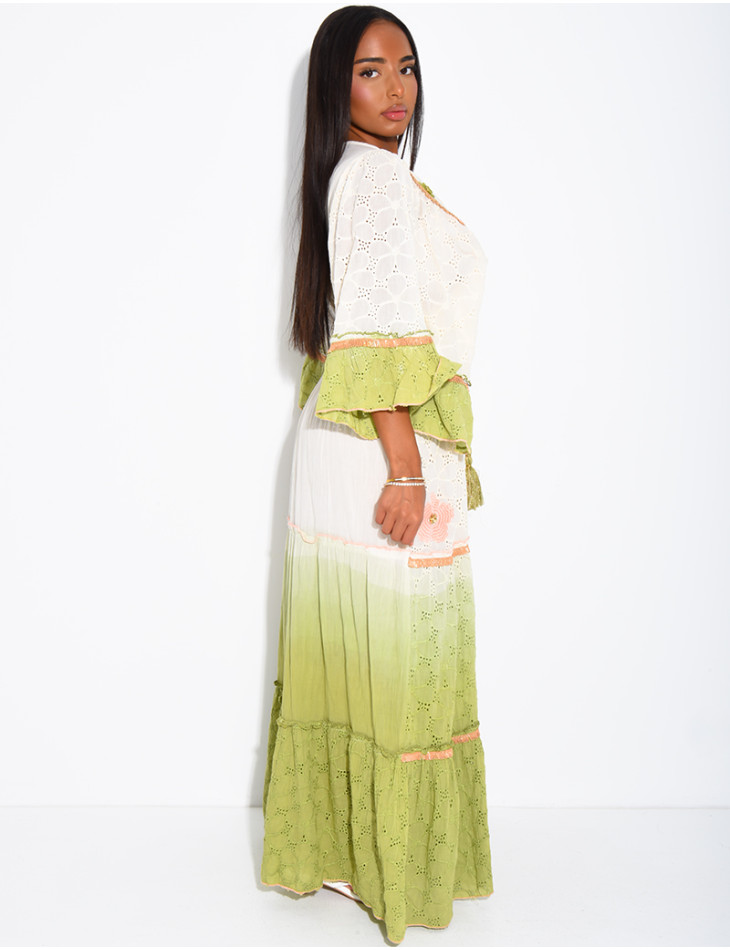 Langes Boho-Kleid aus Baumwolle mit Pailletten und Perlen
