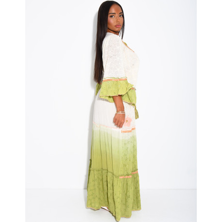 Langes Boho-Kleid aus Baumwolle mit Pailletten und Perlen