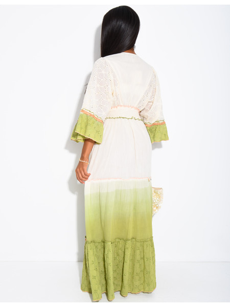 Langes Boho-Kleid aus Baumwolle mit Pailletten und Perlen