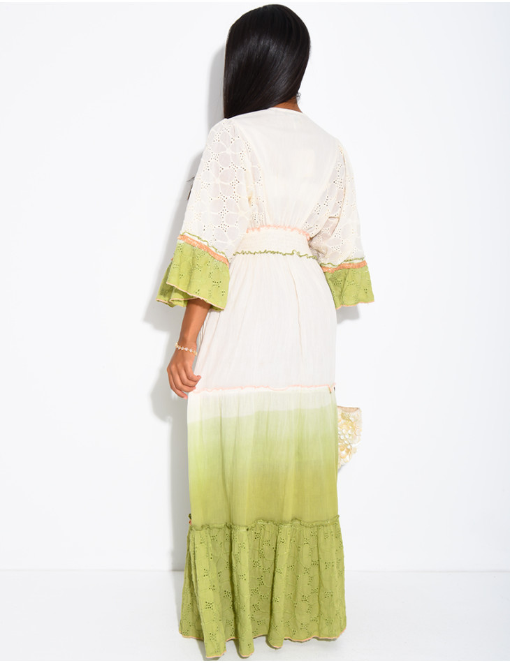 Langes Boho-Kleid aus Baumwolle mit Pailletten und Perlen