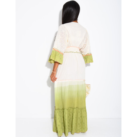 Langes Boho-Kleid aus Baumwolle mit Pailletten und Perlen