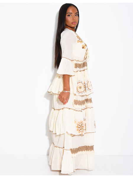 Long bohemian cotton dress with sequins and beads