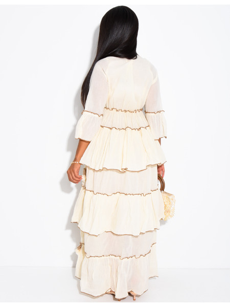 Long bohemian cotton dress with sequins and beads