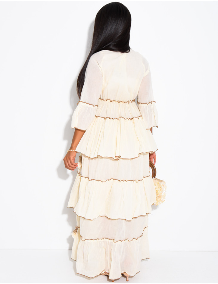Long bohemian cotton dress with sequins and beads