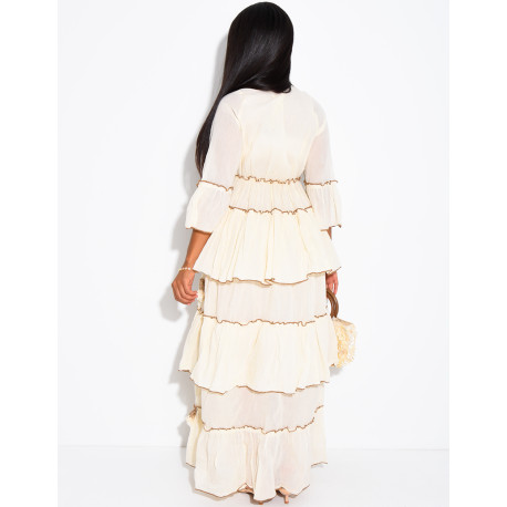 Long bohemian cotton dress with sequins and beads