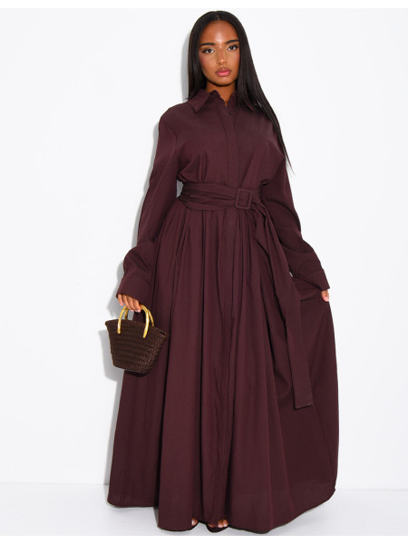 Langes Hemdkleid aus Baumwollpopeline zum Binden an der Taille
