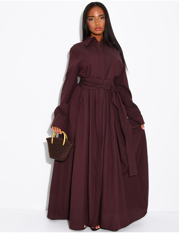Langes Hemdkleid aus Baumwollpopeline zum Binden an der Taille