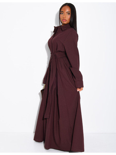 Langes Hemdkleid aus Baumwollpopeline zum Binden an der Taille