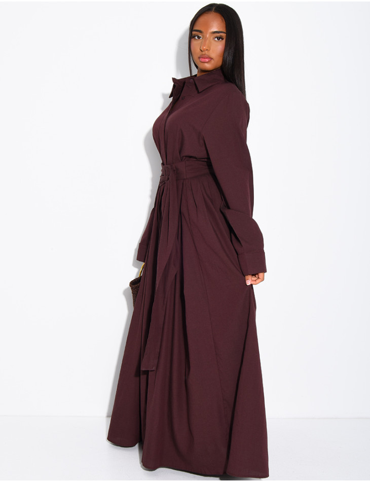 Langes Hemdkleid aus Baumwollpopeline zum Binden an der Taille