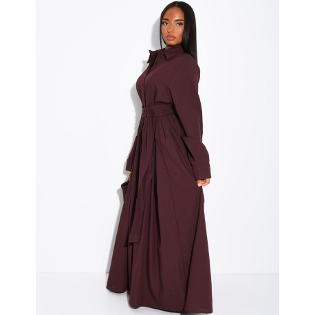 Langes Hemdkleid aus Baumwollpopeline zum Binden an der Taille