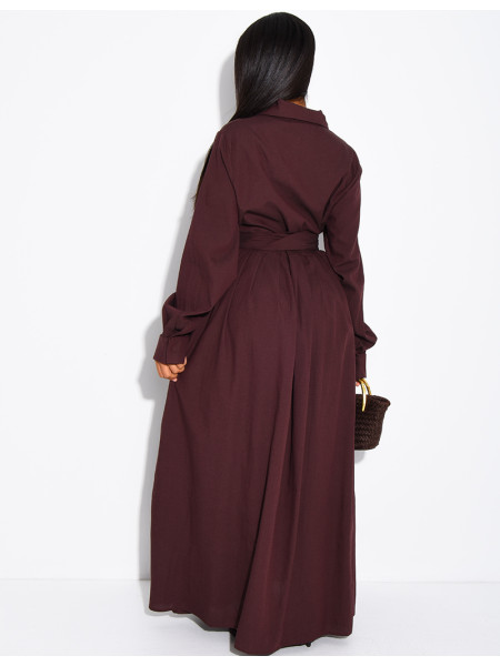 Langes Hemdkleid aus Baumwollpopeline zum Binden an der Taille