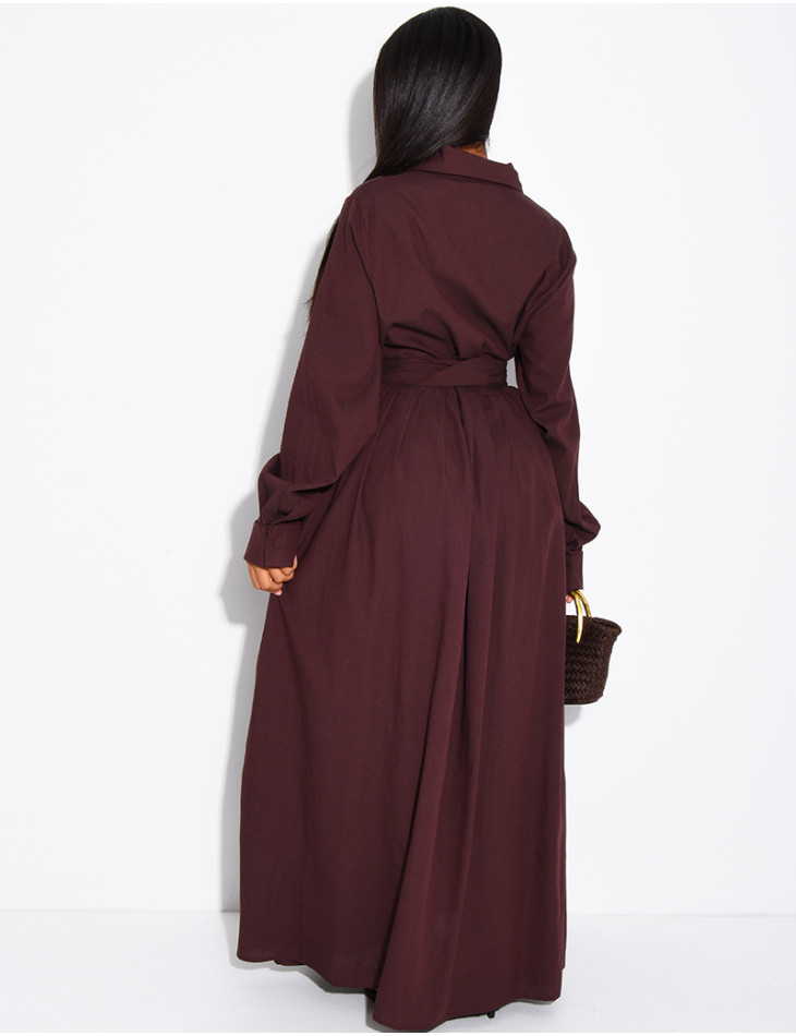Langes Hemdkleid aus Baumwollpopeline zum Binden an der Taille