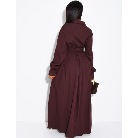 Langes Hemdkleid aus Baumwollpopeline zum Binden an der Taille