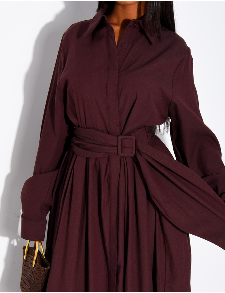Langes Hemdkleid aus Baumwollpopeline zum Binden an der Taille