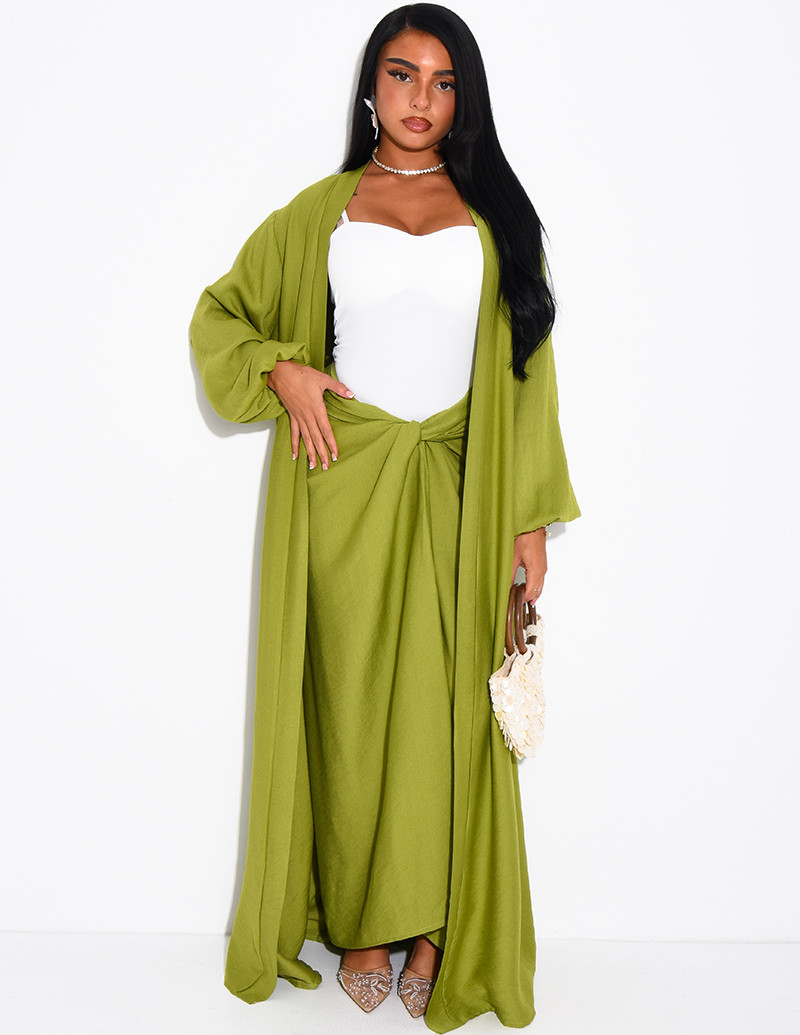 Long kimono and tie skirt set