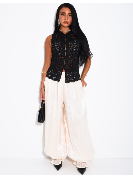 Pantalon bouffant en maille irrisée