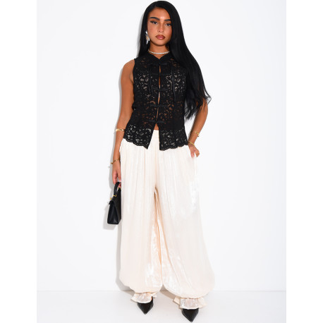 Pantalon bouffant en maille irrisée