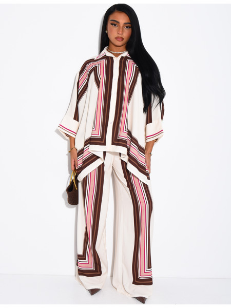 Flowy patterned shirt and pants set