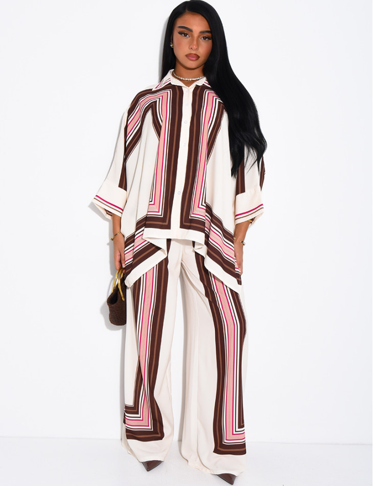 Flowy patterned shirt and pants set