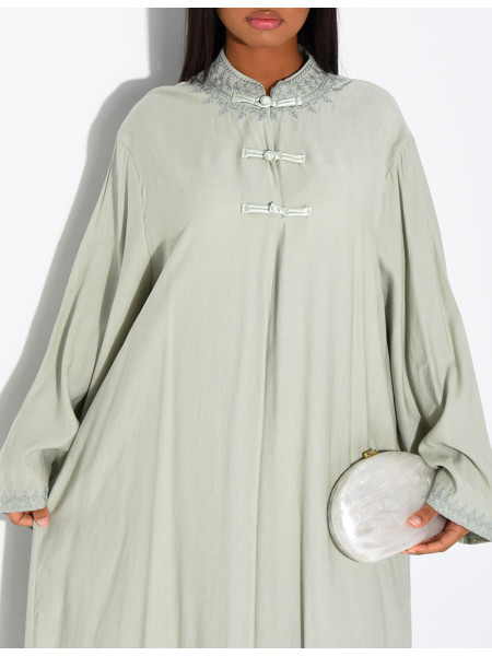 Abaya in Leinenoptik mit Knöpfen im asiatischen Stil am Kragen