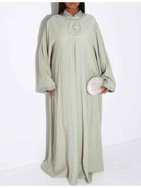 Abaya in Leinenoptik mit Knöpfen im asiatischen Stil am Kragen