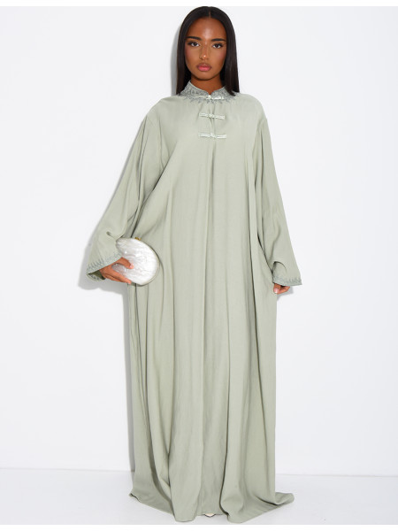 Abaya in Leinenoptik mit Knöpfen im asiatischen Stil am Kragen