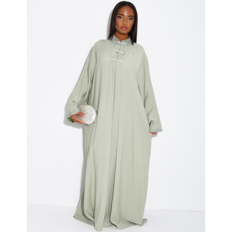 Abaya in Leinenoptik mit Knöpfen im asiatischen Stil am Kragen