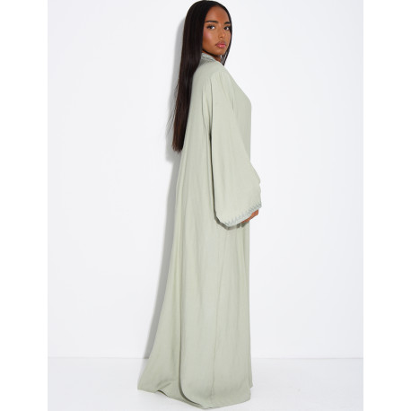 Abaya in Leinenoptik mit Knöpfen im asiatischen Stil am Kragen