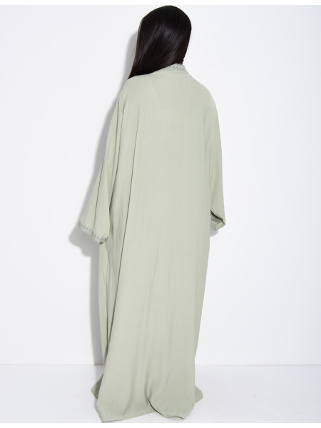 Abaya in Leinenoptik mit Knöpfen im asiatischen Stil am Kragen