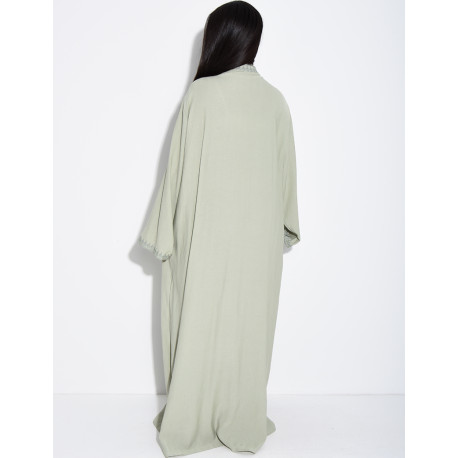 Abaya in Leinenoptik mit Knöpfen im asiatischen Stil am Kragen