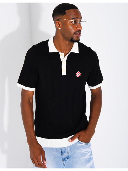 Polo côtelé à trèfle et boutons perle