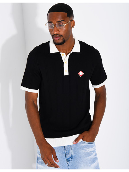 Polo côtelé à trèfle et boutons perle