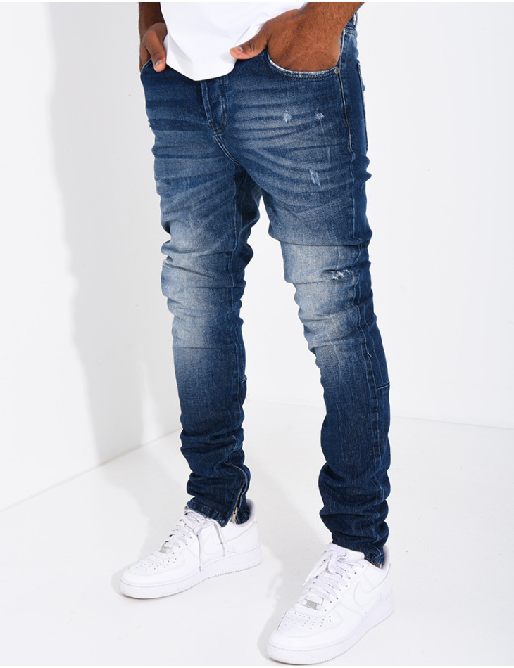 Jeans coupe droite destroy