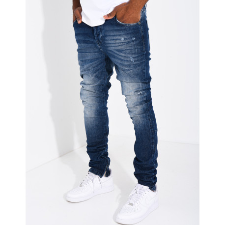 Jeans coupe droite destroy