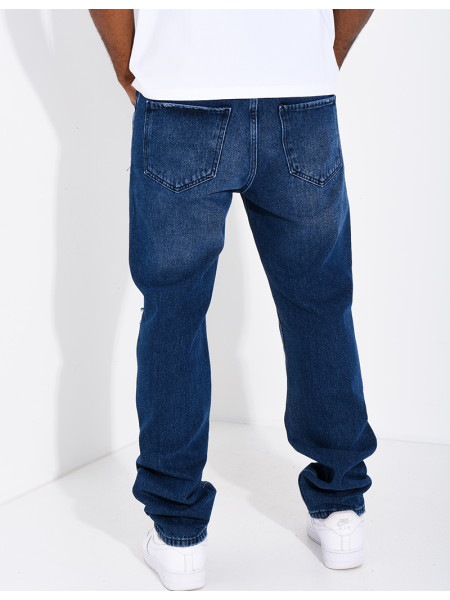Jeans coupe droite destroy & à tâches de peinture
