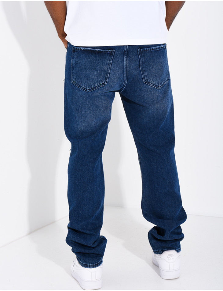 Jeans coupe droite destroy & à tâches de peinture