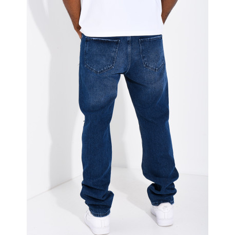 Jeans coupe droite destroy & à tâches de peinture