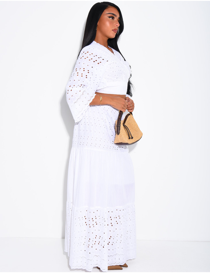 Long Skirt and Embroidered Top Set
