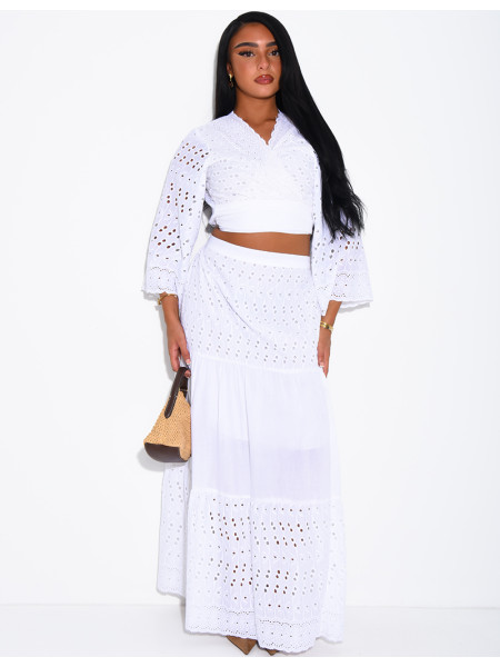 Long Skirt and Embroidered Top Set