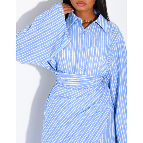 Long striped dress with a shirt collar