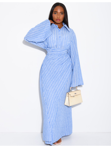 Long striped dress with a shirt collar