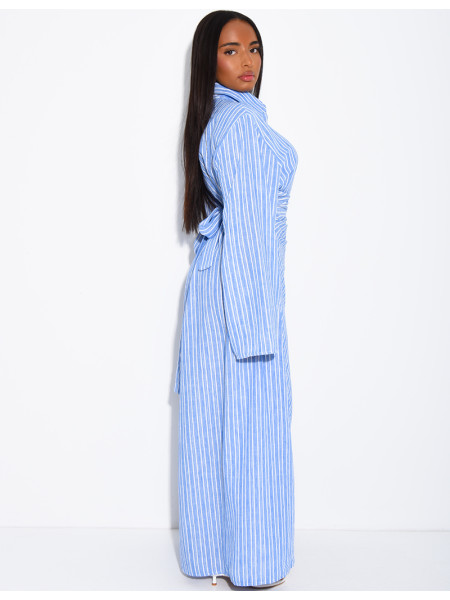 Long striped dress with a shirt collar