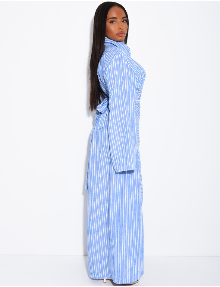 Long striped dress with a shirt collar